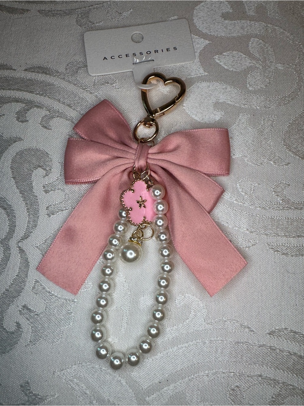 NWT Accessories Pink Bow & Pearl Keychain Bag Charm